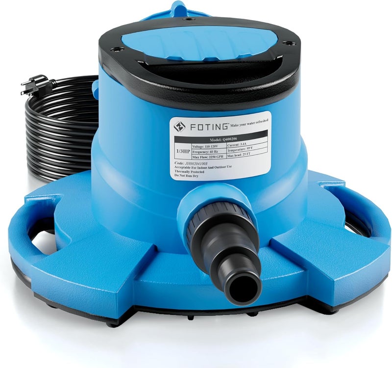 FOTING 1/3 HP Automatic Swimming Pool Cover Pump,2250 GPH Submersible Water Pump, Water Removal with 3/4” Check Valve Adapter & 25ft Power Cord, Drainage for Ponds, Rooftops, Water Beds - Image 1